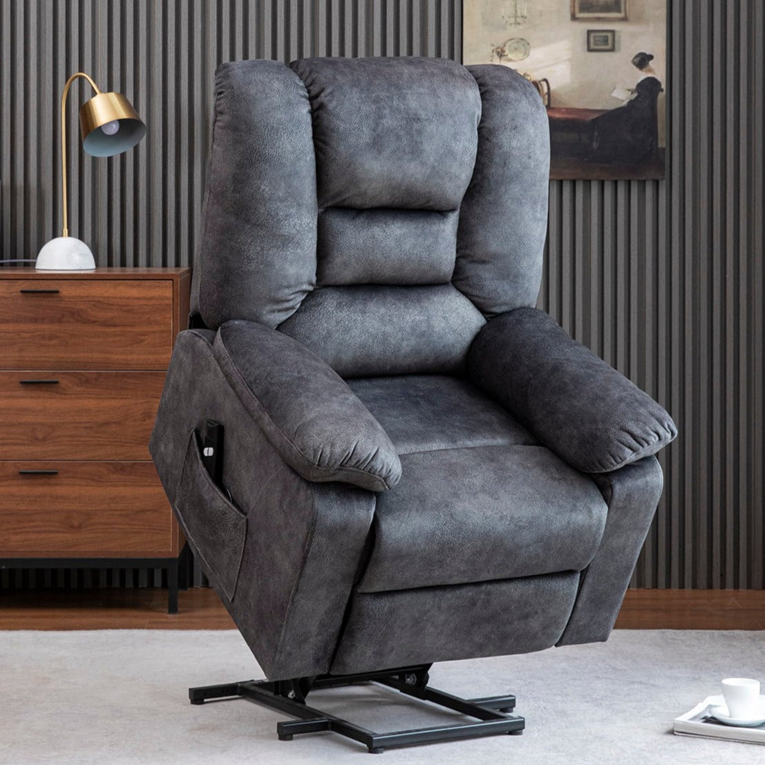 Power Lift Microfiber Electric Recliner Chair with Heated Vibration Massage, Living Room Chair Remote Control(Grey) | Homrest Furniture
