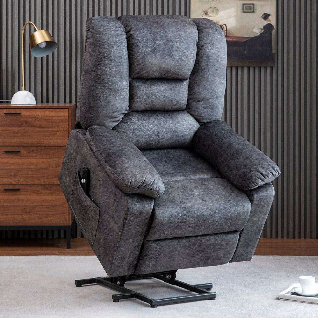  Homrest Power Lift Microfiber Electric Recliner Chair for Elderly with Side Pockets, Remote Control Living Room Chair (Grey)