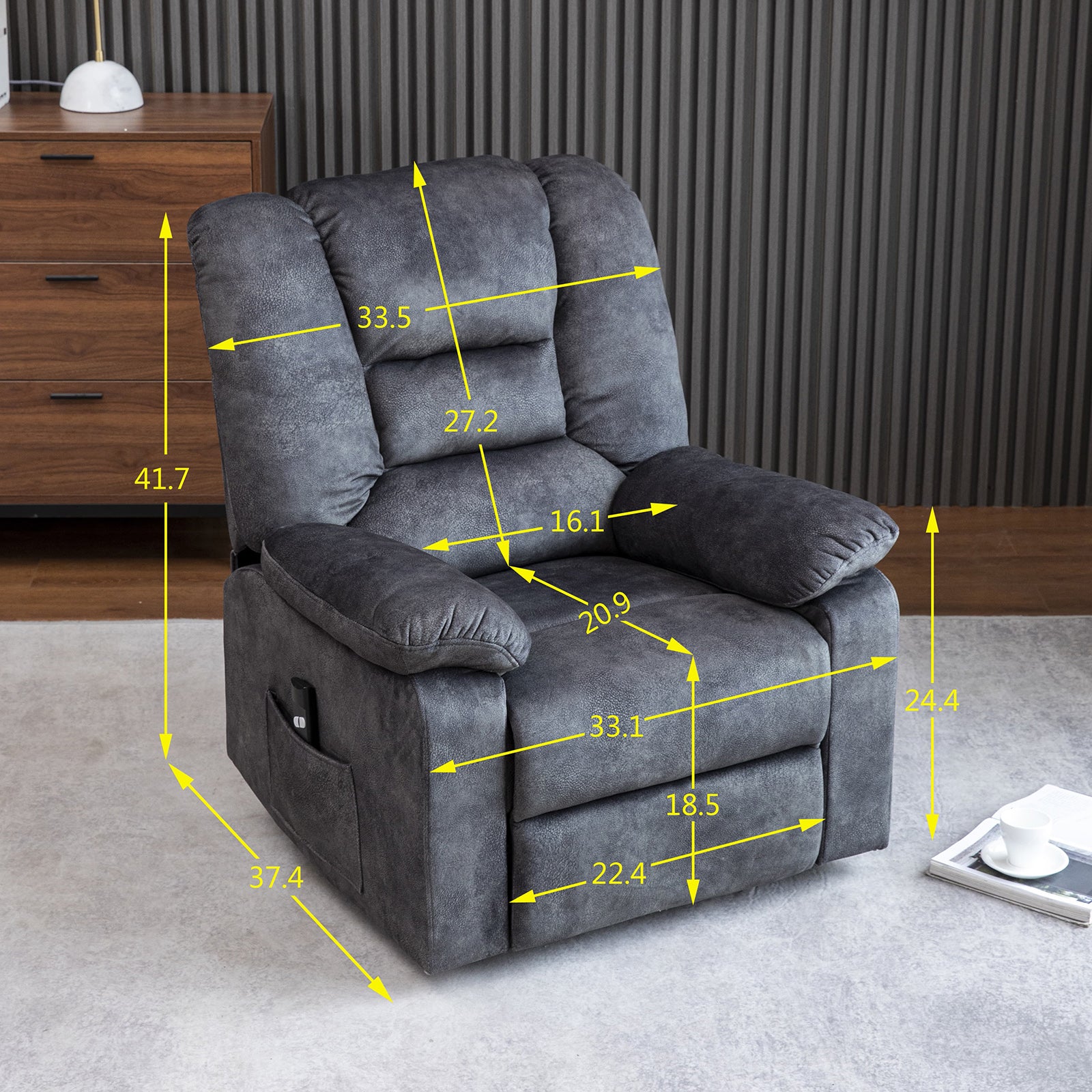  Homrest Power Lift Microfiber Electric Recliner Chair for Elderly with Side Pockets, Remote Control Living Room Chair (Grey)