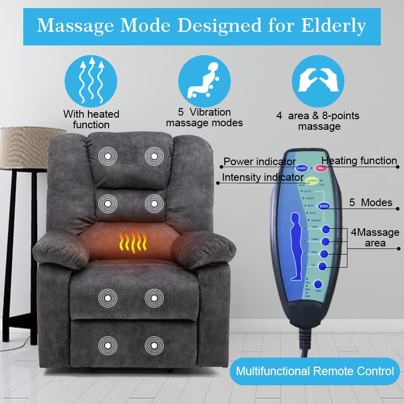 Power Lift Microfiber Electric Recliner Chair with Heated Vibration Massage, Living Room Chair Remote Control(Grey) | Homrest Furniture