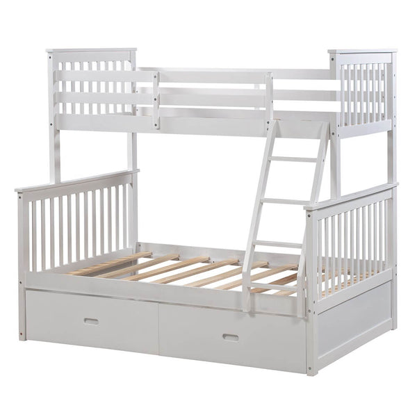Homrest Solid Wood Bunk Beds for Kids, Twin Over Full Bunk Bed with 2 Drawers, White