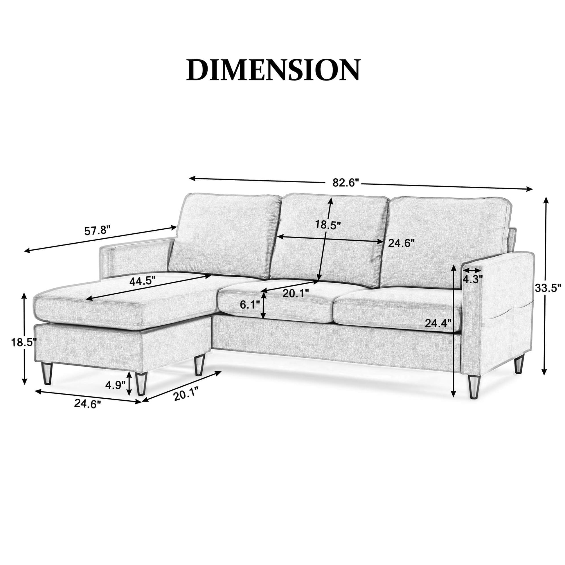 Product dimensions of Homrest linen sectional sofa