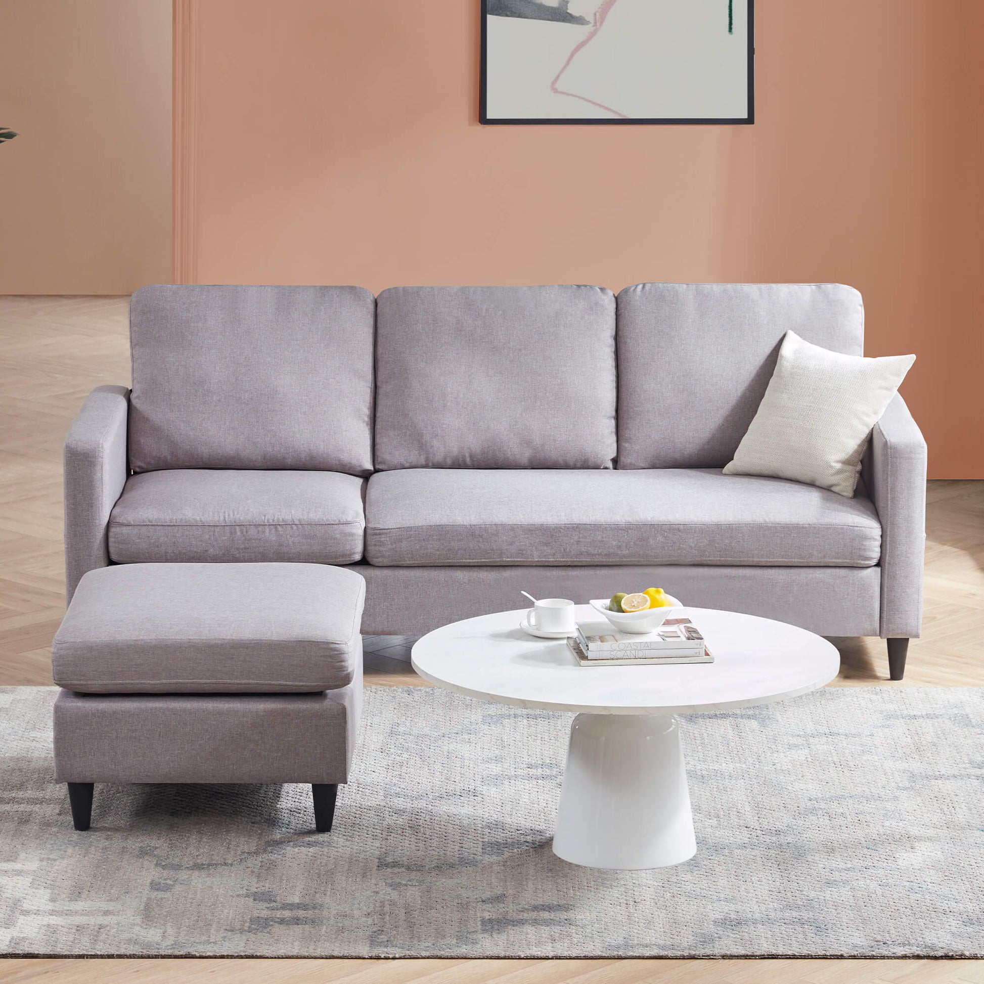 Homrest linen sectional sofa convertible couch with reversible chaise for living room, gray