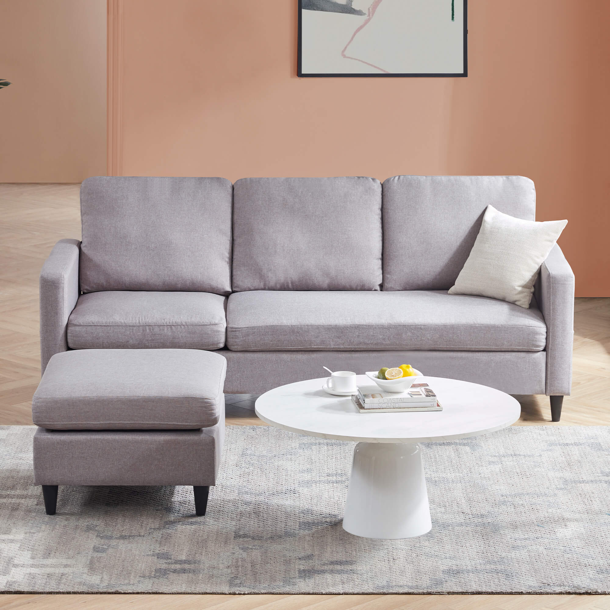 Homrest linen sectional sofa convertible couch with reversible chaise for living room, gray
