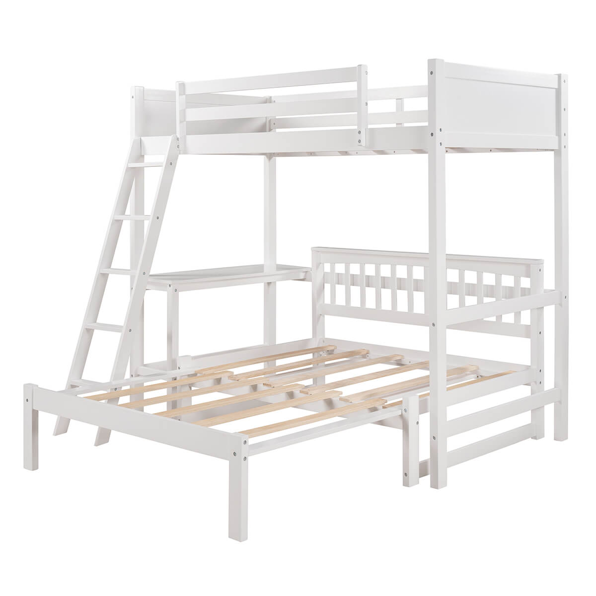 Loft Bed Wood Bed with Convertible Lower Bed and Desk, White