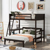 Twin Size Loft Bed Wood Bed with Convertible Lower Bed and Desk, Espresso