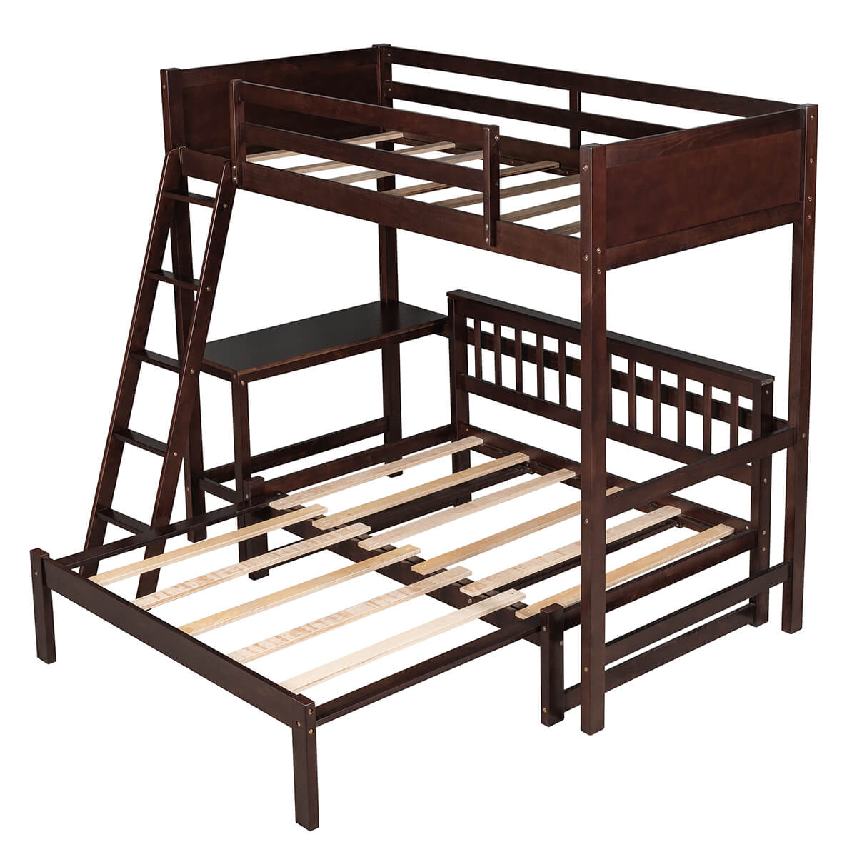 Loft Bed Wood Bed with Convertible Lower Bed and Desk