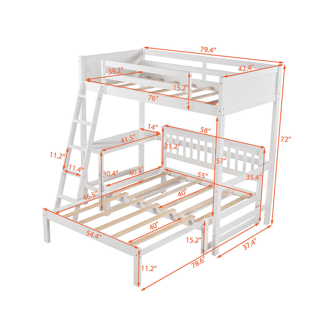 Loft Bed Wood Bed with Convertible Lower Bed and Desk, White