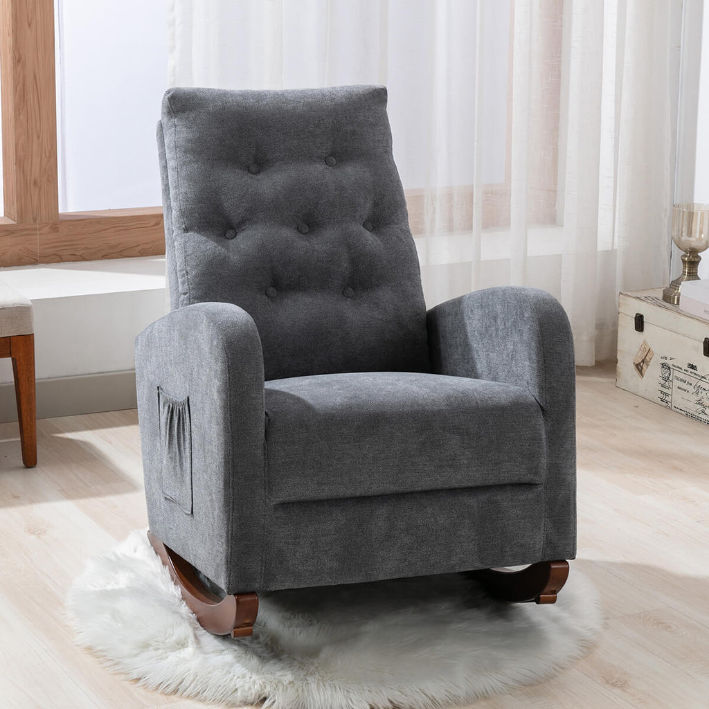 Homrest rocking chair high back mid century accent chair for living room, dark gray