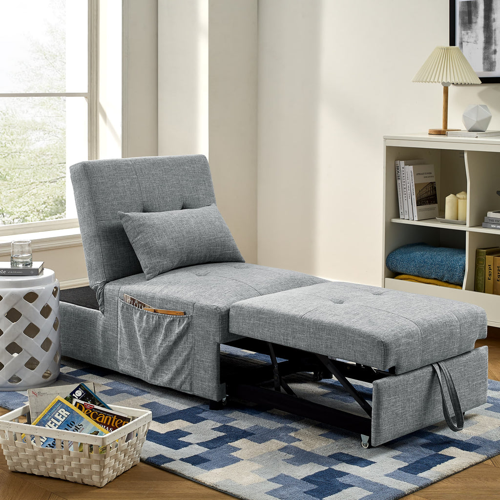 Homrest Folding Sleeper Sofa Bed, 4 in 1 Convertible Chair Multi-Functional Adjustable Recliner Couch, Grey