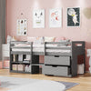 Twin Size Loft Bed with Two Shelves and Two Drawers, Gray