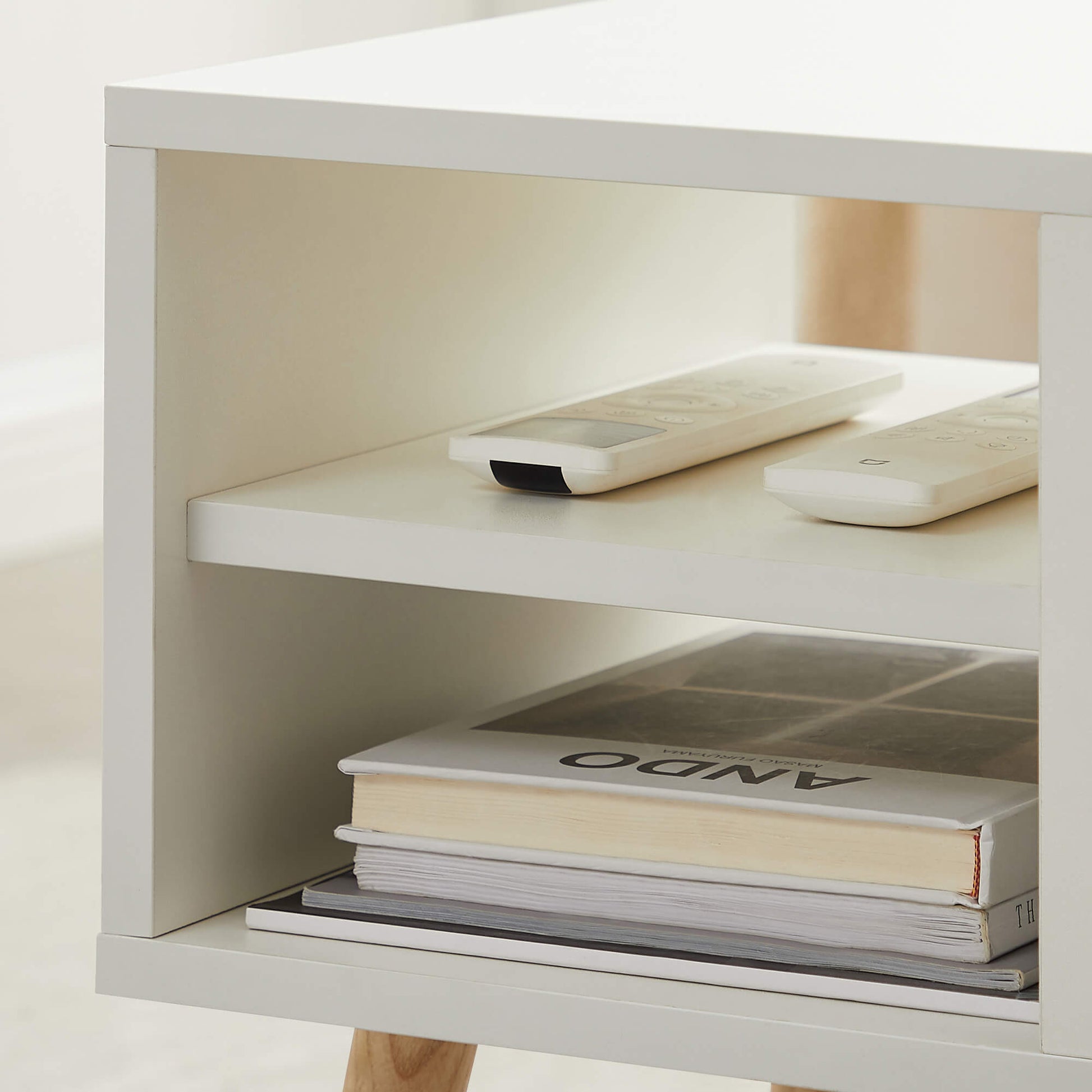 Homrest 43.3" Lift Top Coffee Table with Hidden Compartment and Adjustable Storage Shelf Wood Dinning Table (White)