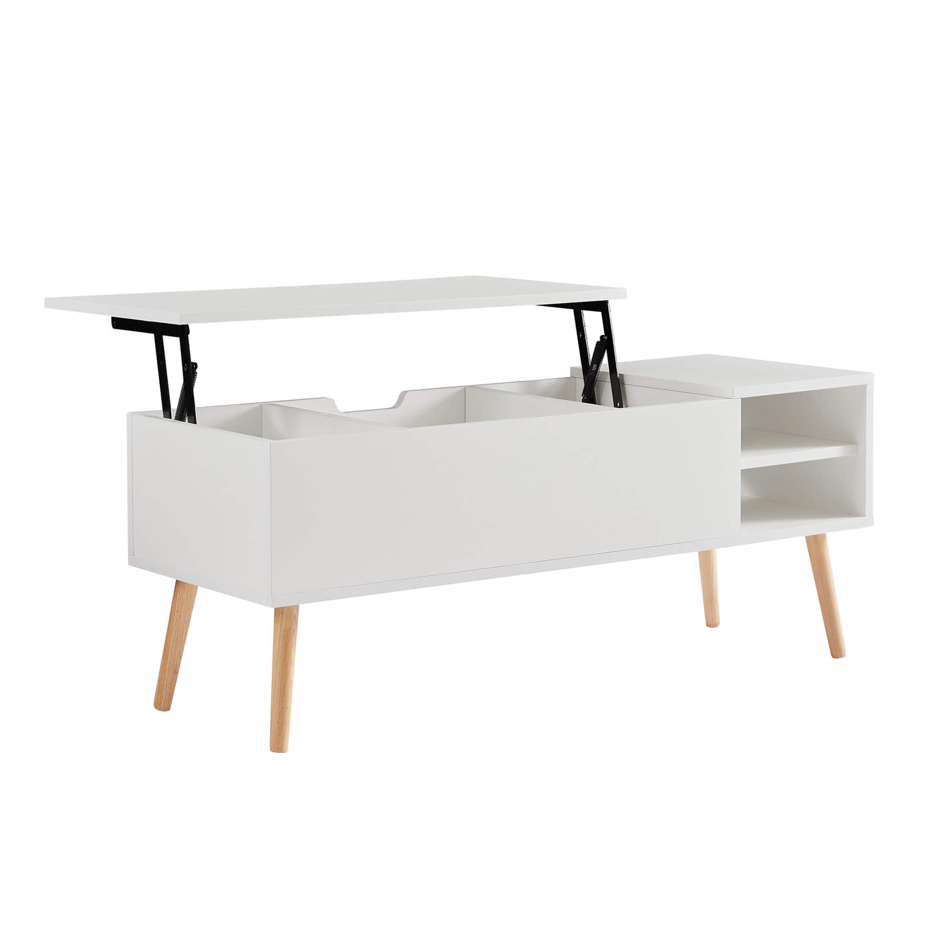 Homrest 43.3" Lift Top Coffee Table with Hidden Compartment and Adjustable Storage Shelf Wood Dinning Table (White)