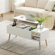 Homrest 43.3" Lift Top Coffee Table with Hidden Compartment and Adjustable Storage Shelf Wood Dinning Table (White)