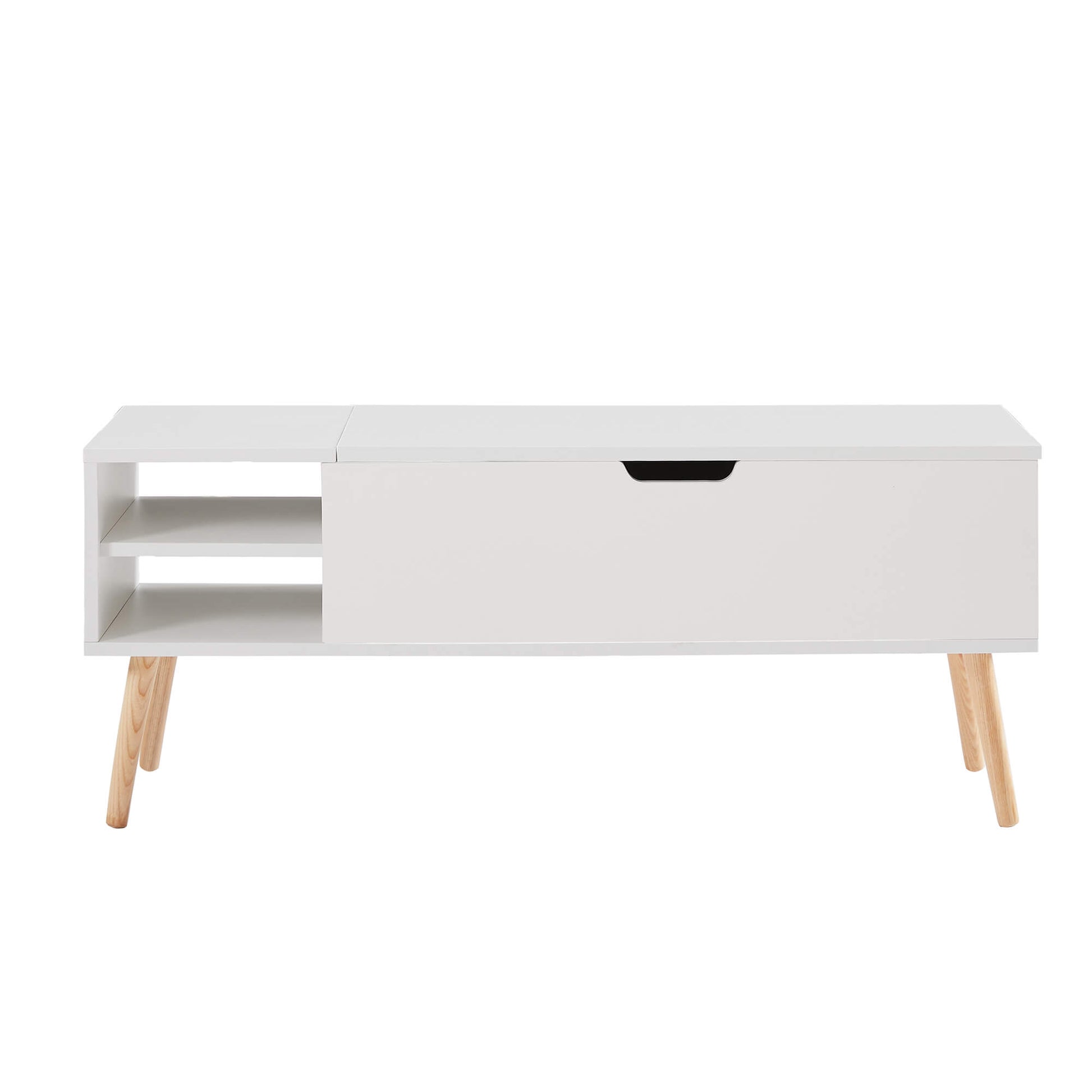 Homrest 43.3" Lift Top Coffee Table with Hidden Compartment and Adjustable Storage Shelf Wood Dinning Table (White)