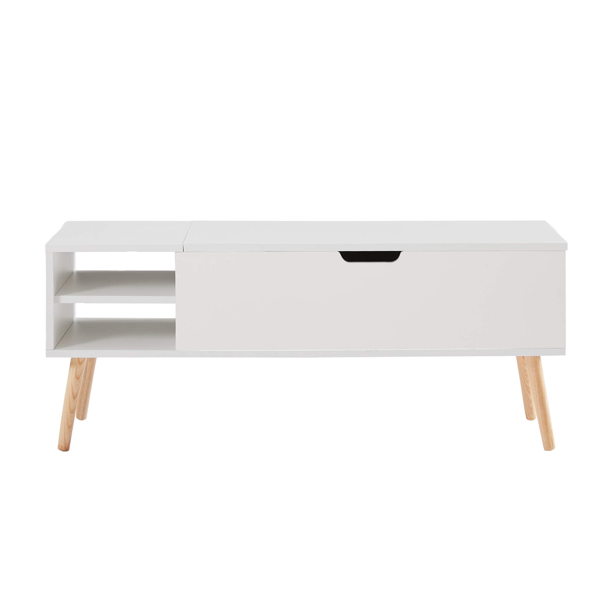 Homrest 43.3" Lift Top Coffee Table with Hidden Compartment and Adjustable Storage Shelf Wood Dinning Table (White)