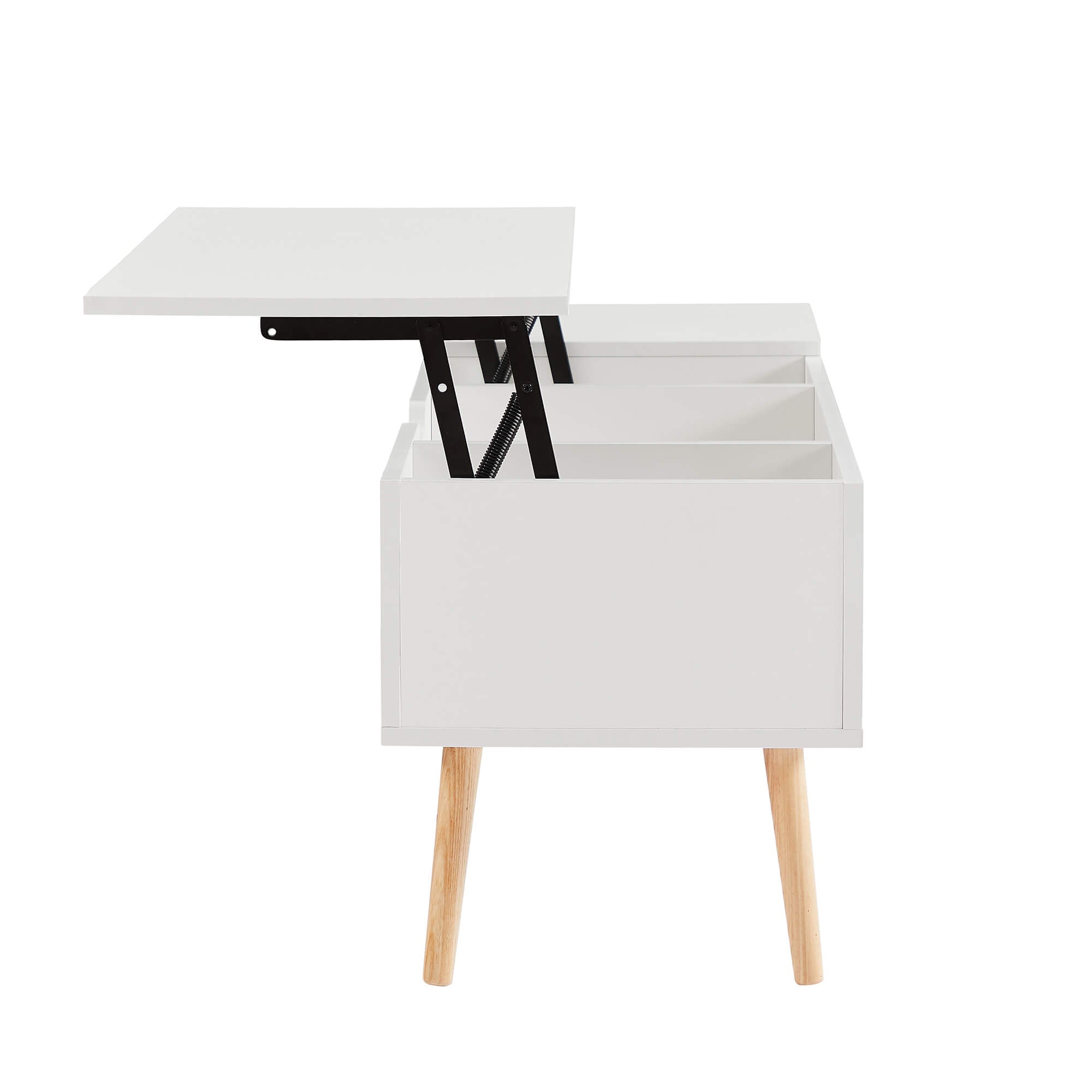 Homrest 43.3" Lift Top Coffee Table with Hidden Compartment and Adjustable Storage Shelf Wood Dinning Table (White)