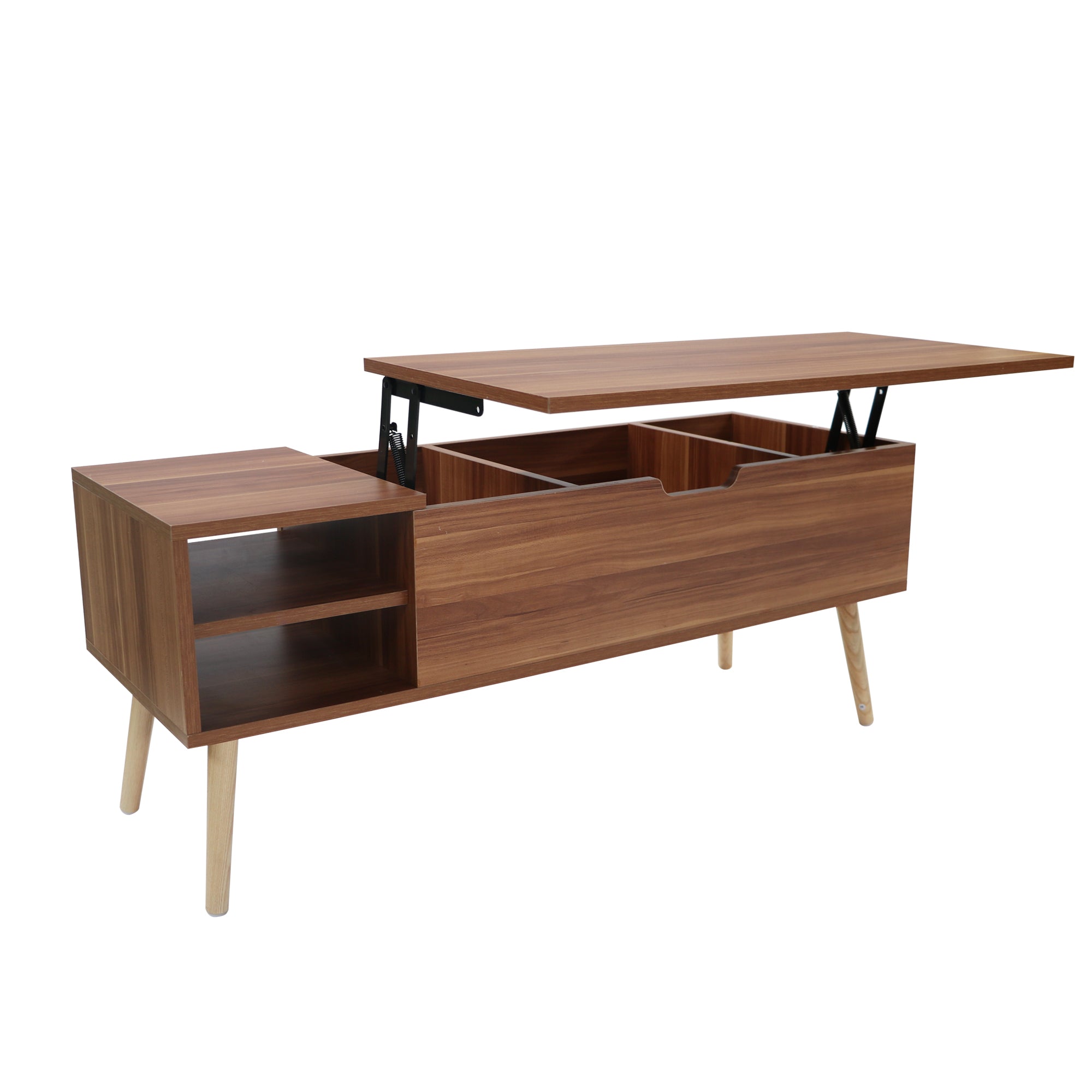 Homrest 43.3" Lift Top Coffee Table with Hidden Compartment and Adjustable Storage Shelf Wood Dinning Table (Brown)