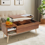 Homrest 43.3" Lift Top Coffee Table with Hidden Compartment and Adjustable Storage Shelf Wood Dinning Table (Brown)