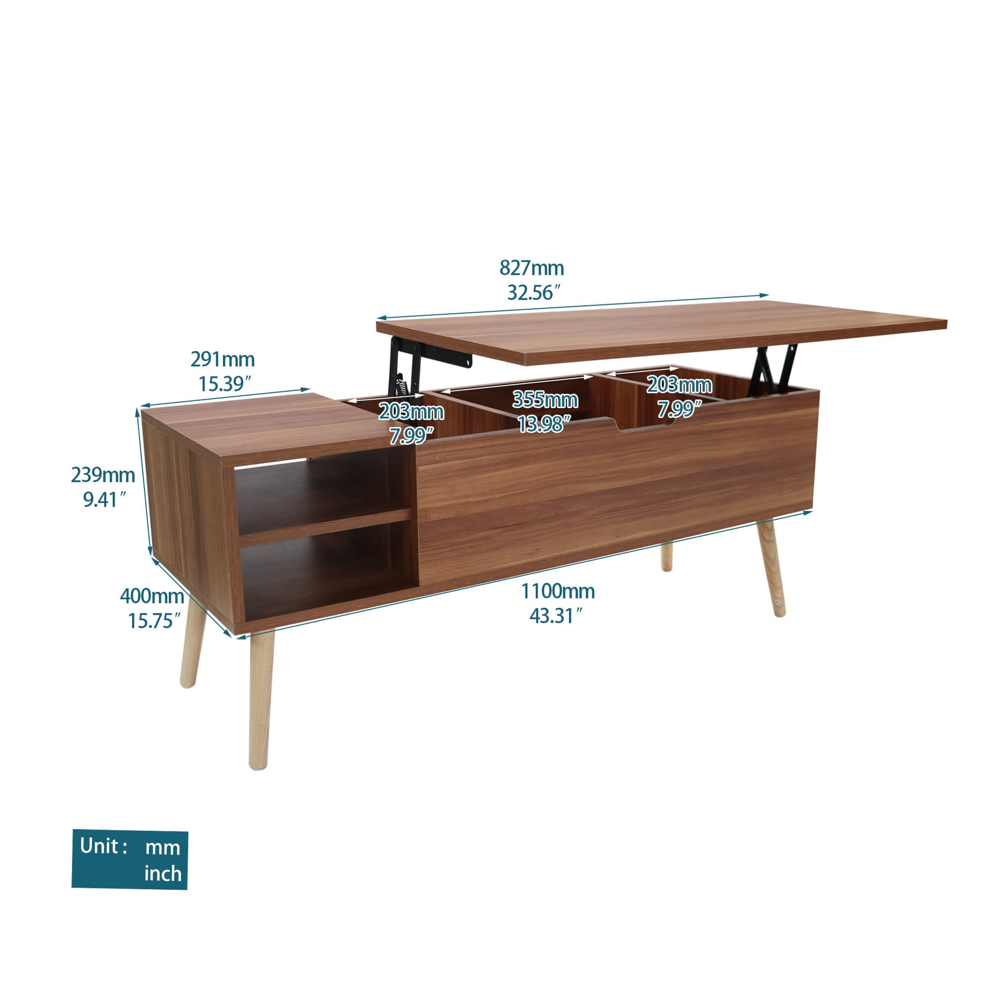 Homrest 43.3" Lift Top Coffee Table with Hidden Compartment and Adjustable Storage Shelf Wood Dinning Table (Brown)