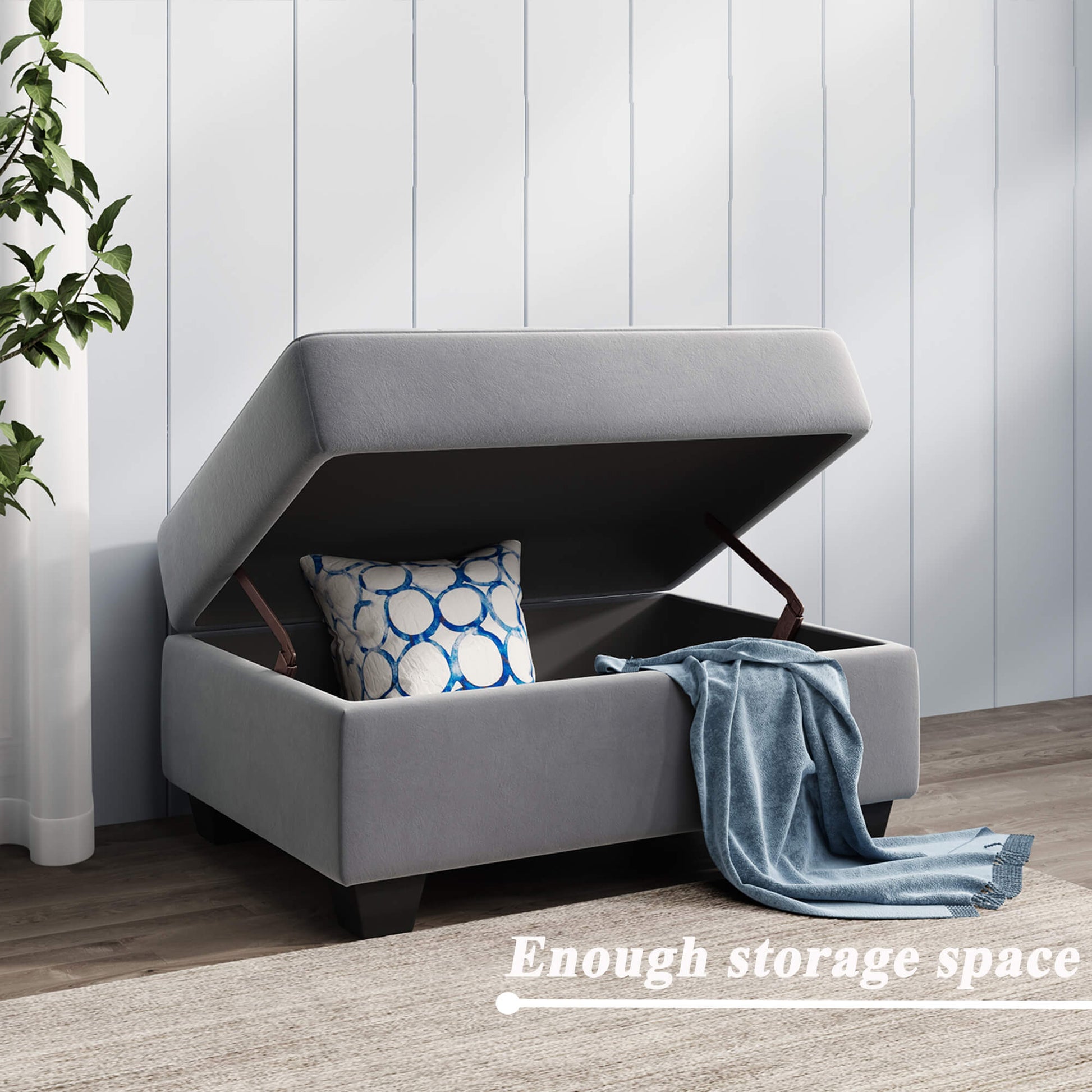 Homrest Sectional Sofa with Reversible Chaise Lounge L-Shaped Couch with Storage Ottoman and Cup Holders (Light Grey)
