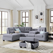 Homrest Sectional Sofa with Reversible Chaise Lounge L-Shaped Couch with Storage Ottoman and Cup Holders (Light Grey)