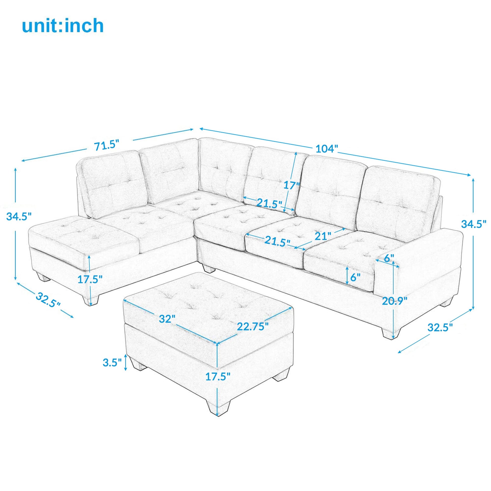 Sectional Sofa with Reversible Chaise Lounge L-Shaped Couch with Storage Ottoman and Cup Holders (Dark Grey) | Homrest Furniture