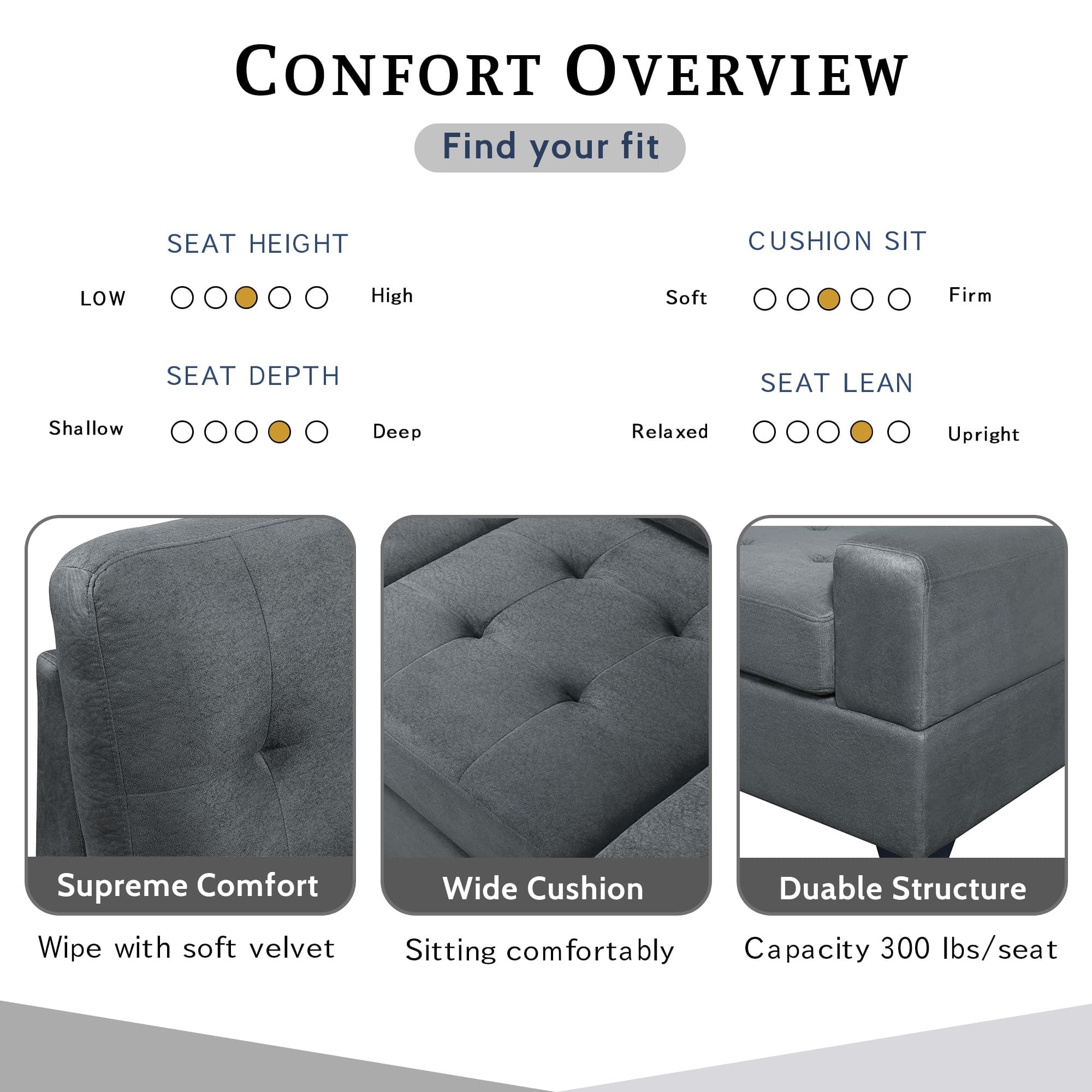 Sectional Sofa with Reversible Chaise Lounge L-Shaped Couch with Storage Ottoman and Cup Holders (Dark Grey) | Homrest Furniture