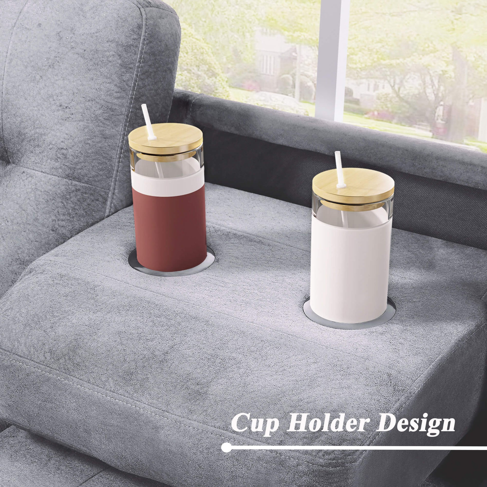 Homrest Sectional Sofa with Reversible Chaise Lounge L-Shaped Couch with Storage Ottoman and Cup Holders (Light Grey)