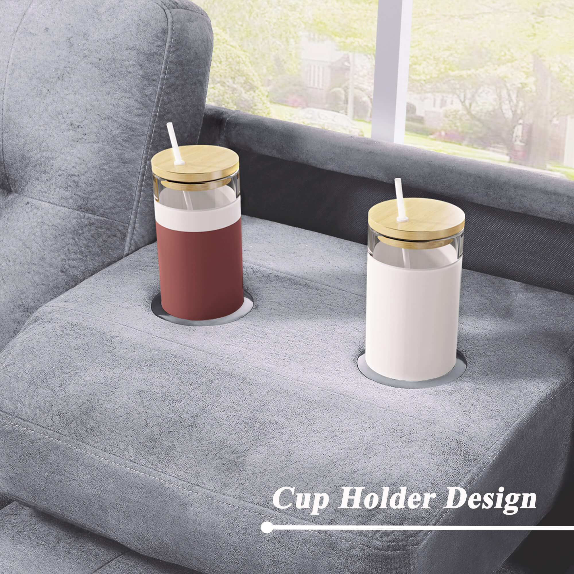 Homrest Sectional Sofa with Reversible Chaise Lounge L-Shaped Couch with Storage Ottoman and Cup Holders (Light Grey)