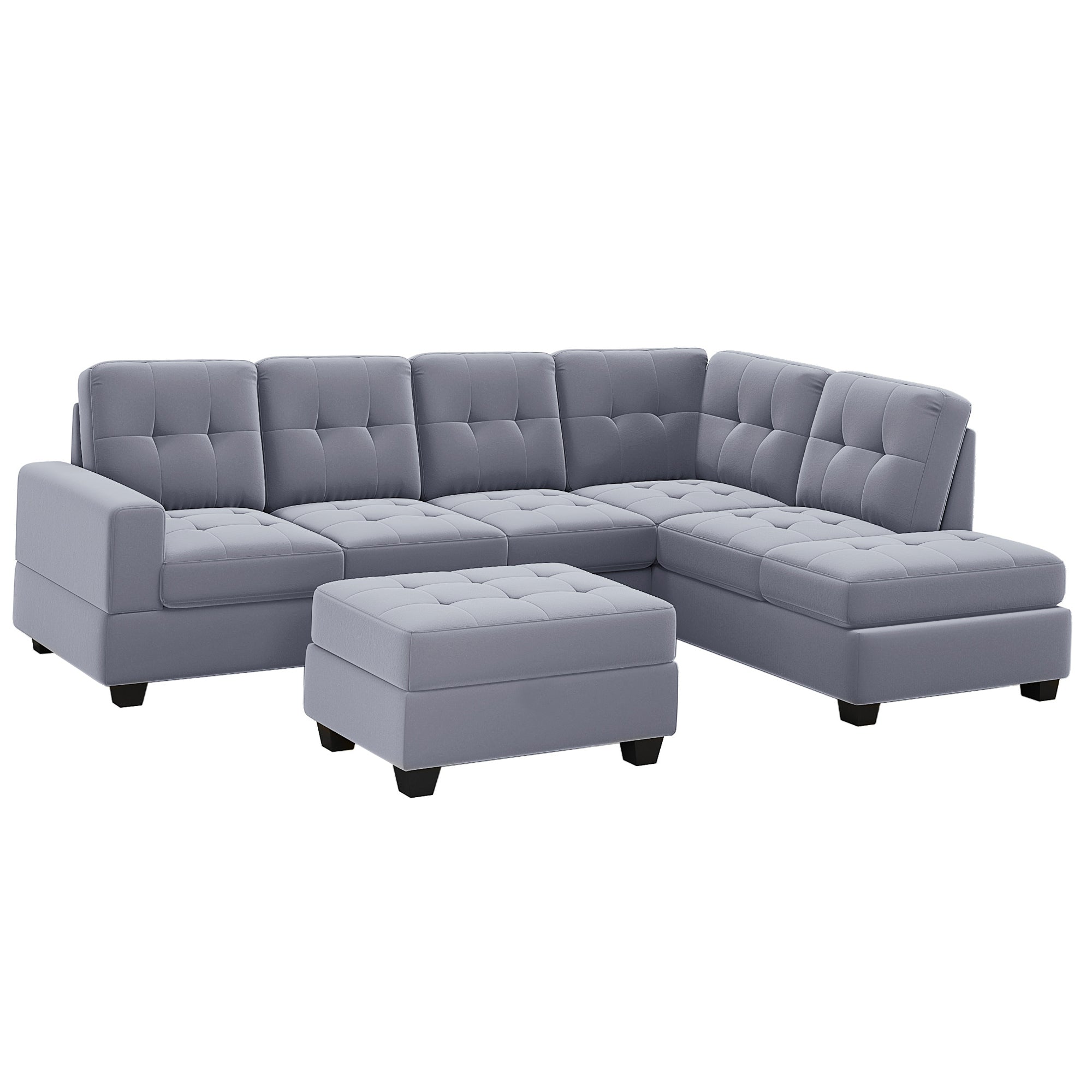 Homrest 112" Sectional Sofa with Reversible Chaise Lounge L-Shaped Couch with Storage Ottoman (Grey)