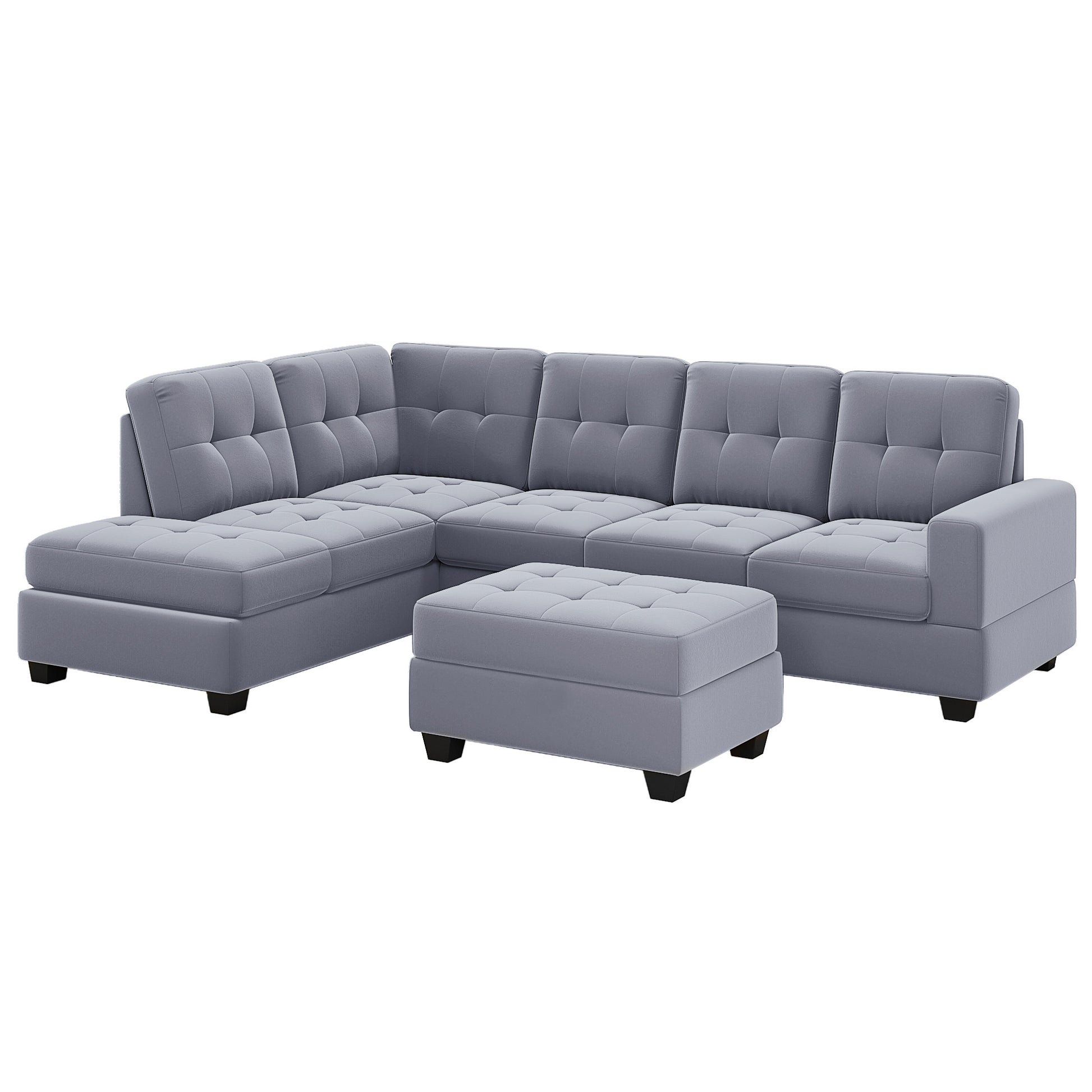 Homrest 112" Sectional Sofa with Reversible Chaise Lounge L-Shaped Couch with Storage Ottoman (Grey)
