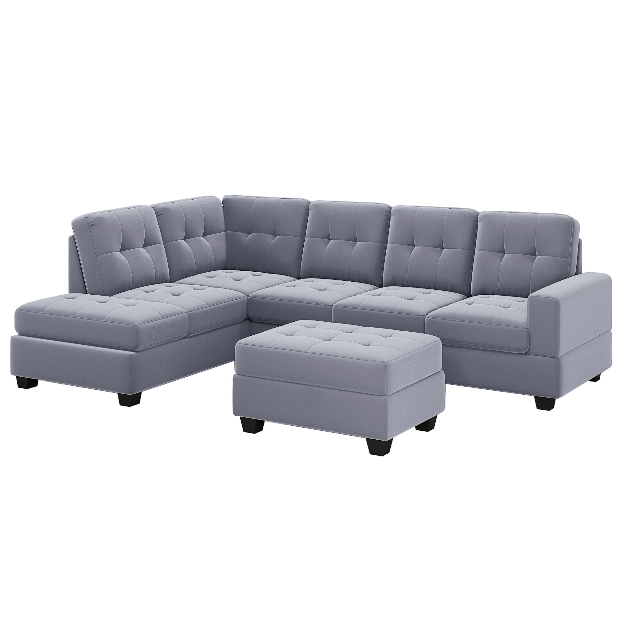 Homrest 112" Sectional Sofa with Reversible Chaise Lounge L-Shaped Couch with Storage Ottoman (Grey)