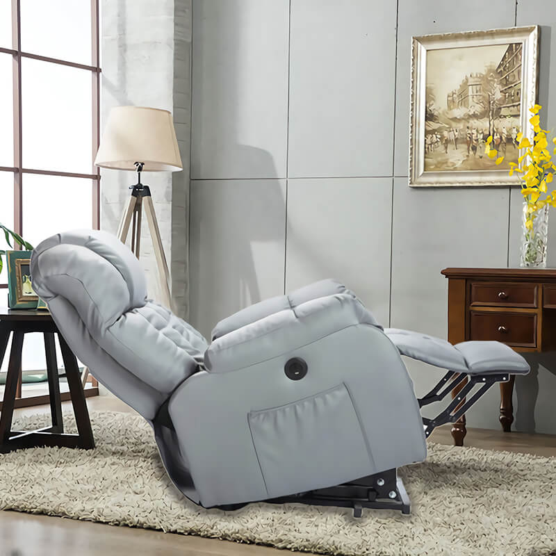 Homrest Electric Power Recliner Lift Chair Faux Leather Electric Recliner for Elderly with Side Pockets, USB Charge Port, Grey