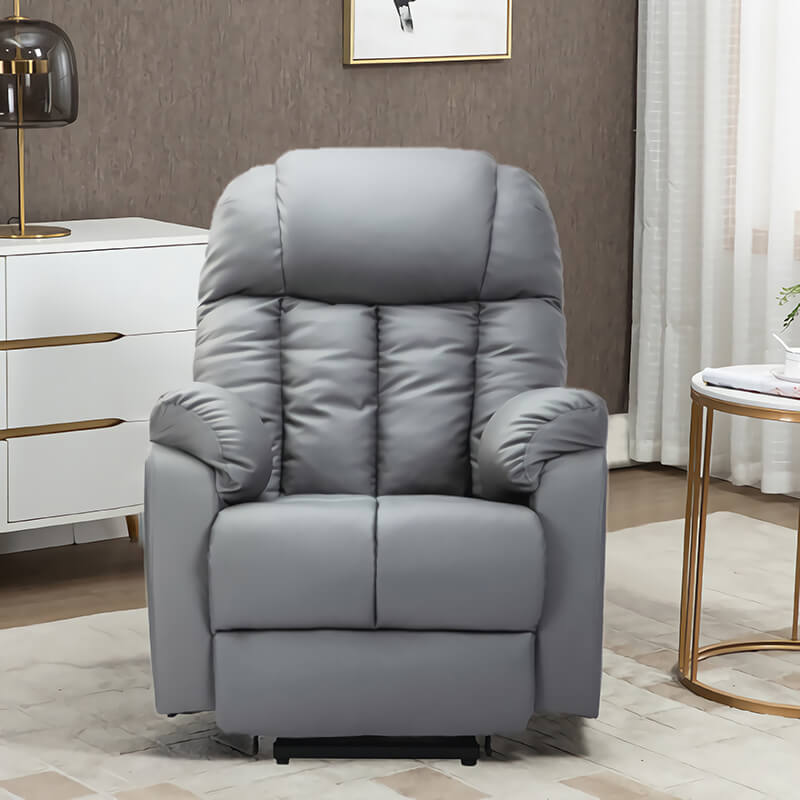 Homrest Electric Power Recliner Lift Chair Faux Leather Electric Recliner for Elderly with Side Pockets, USB Charge Port, Grey