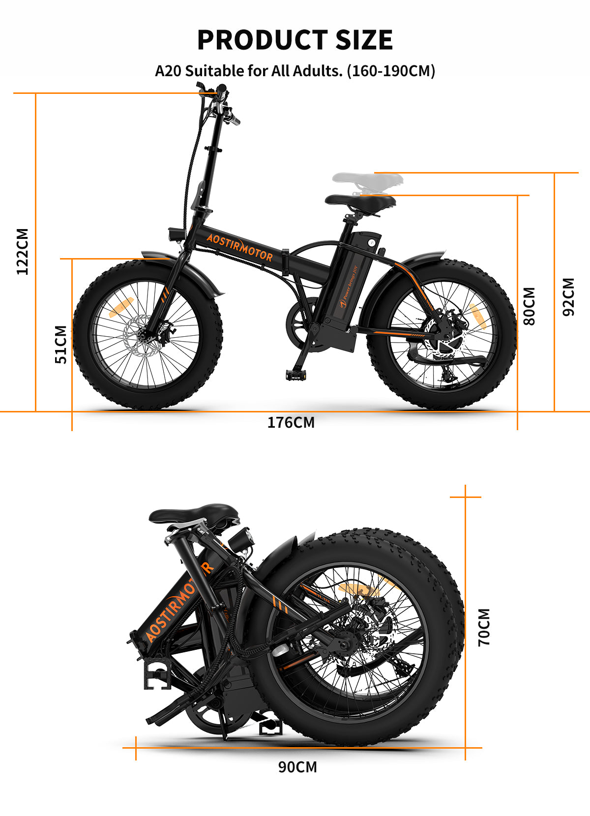 Homrest 20" Folding Electric Bike Ebike Bicycle 500W Motor Fat Tire With 36V/13Ah Removable Li-Battery