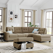 Homrest Sectional Sofa with Reversible Chaise Lounge L-Shaped Couch with Storage Ottoman (Brown)