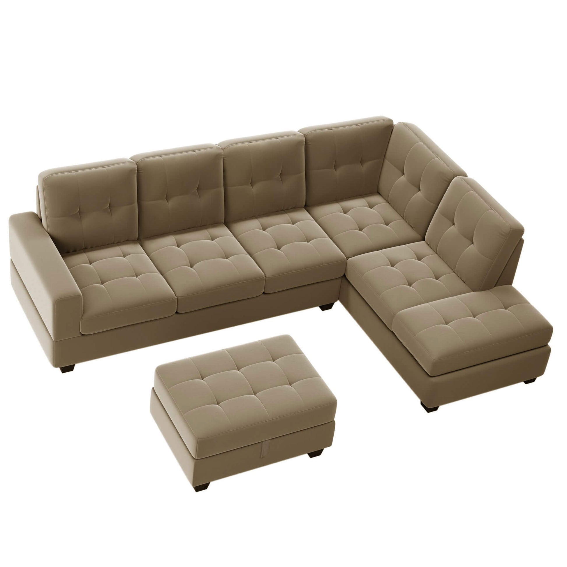 Sectional Sofa with Reversible Chaise Lounge L-Shaped Couch with Storage Ottoman (Brown) | Homrest Furniture