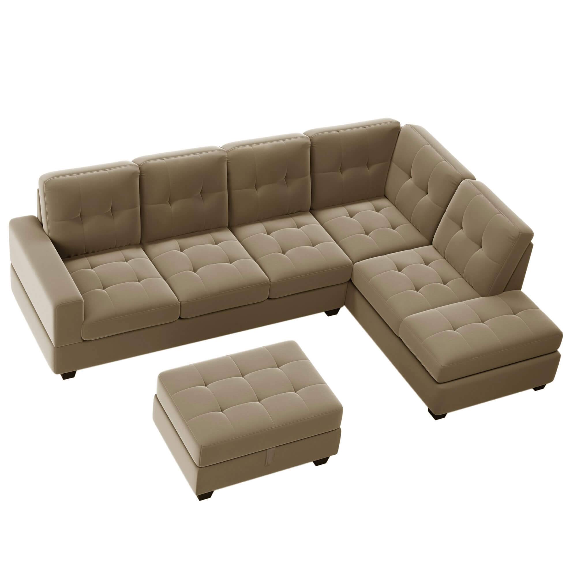 Sectional Sofa with Reversible Chaise Lounge L-Shaped Couch with Storage Ottoman (Brown) | Homrest Furniture