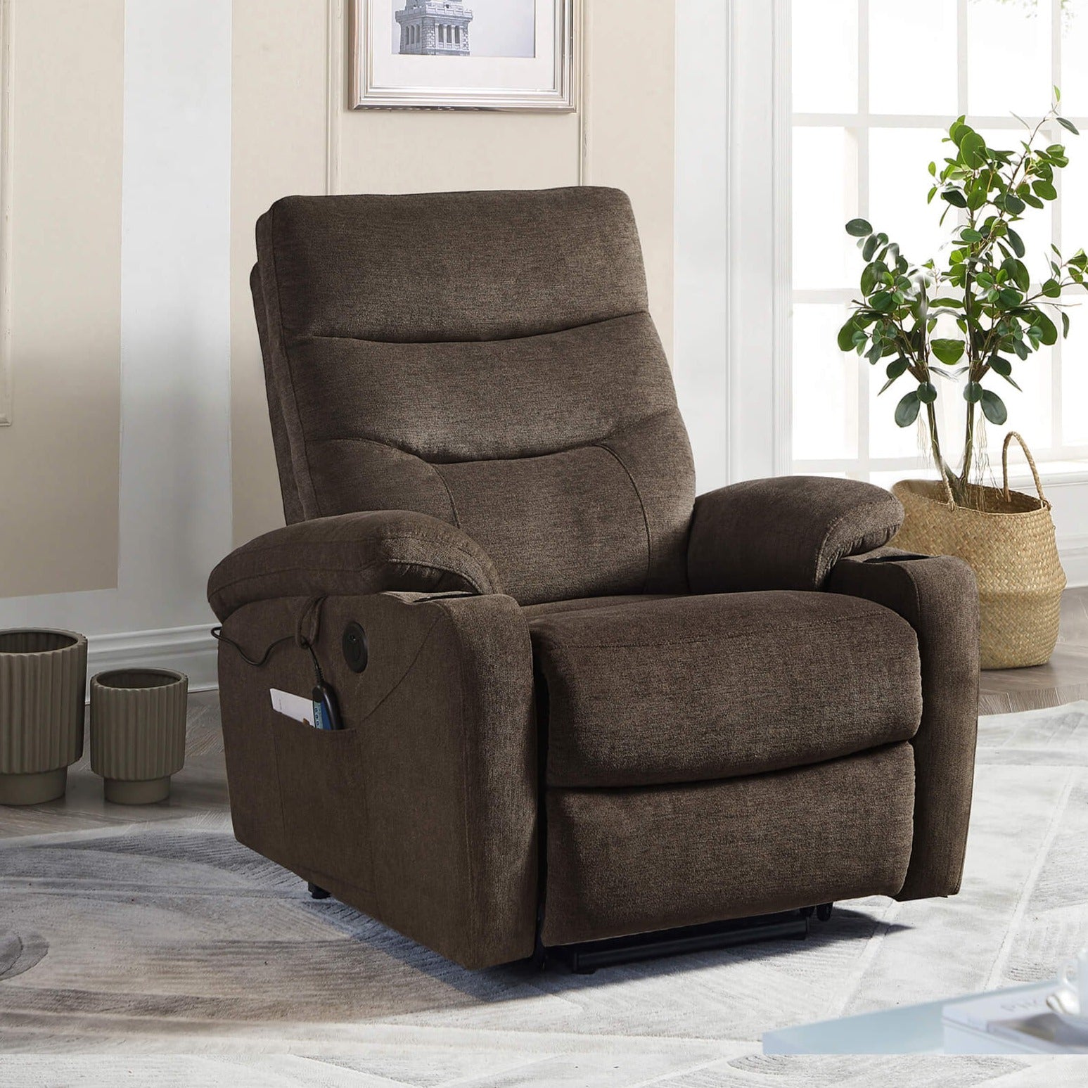 Power Lift Recliner Chair with Massage and Heat for Elderly Electric Recliner Lift Chair with 2 Side Pockets, Cup Holders, USB Port for Living Room, Dark Brown | Homrest Furniture