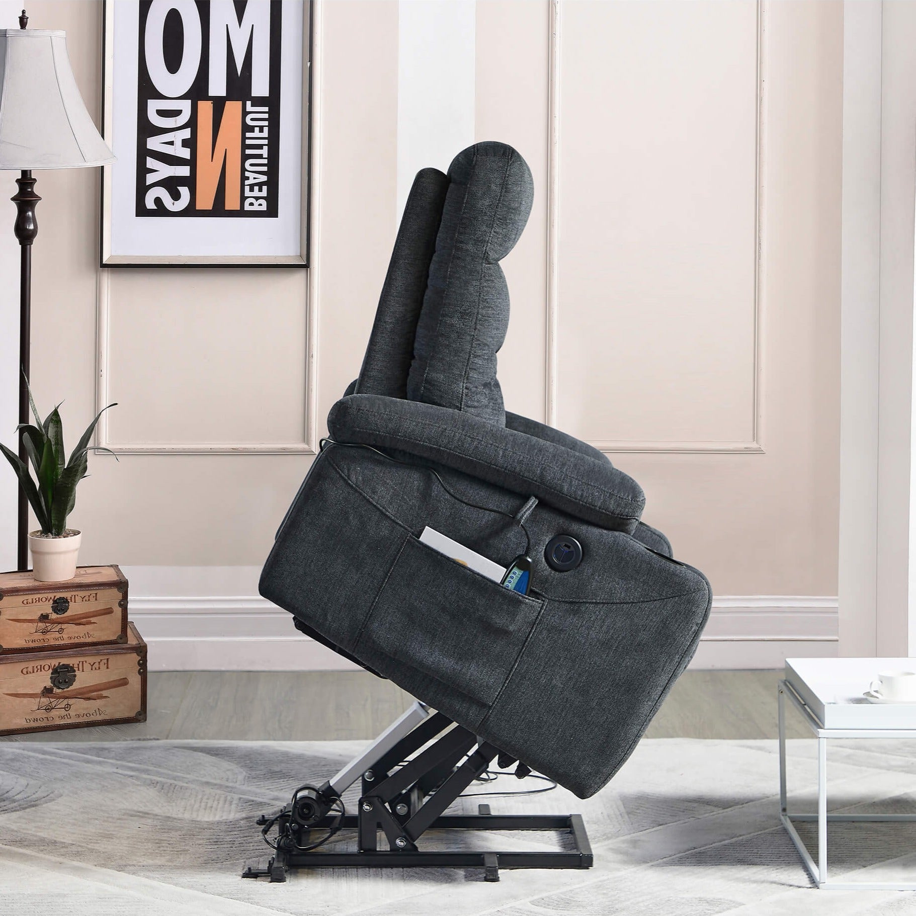Power Lift Recliner Chair with Massage and Heat for Elderly Electric Recliner Lift Chair with 2 Side Pockets, Cup Holders, USB Port for Living Room, Dark Gray | Homrest Furniture