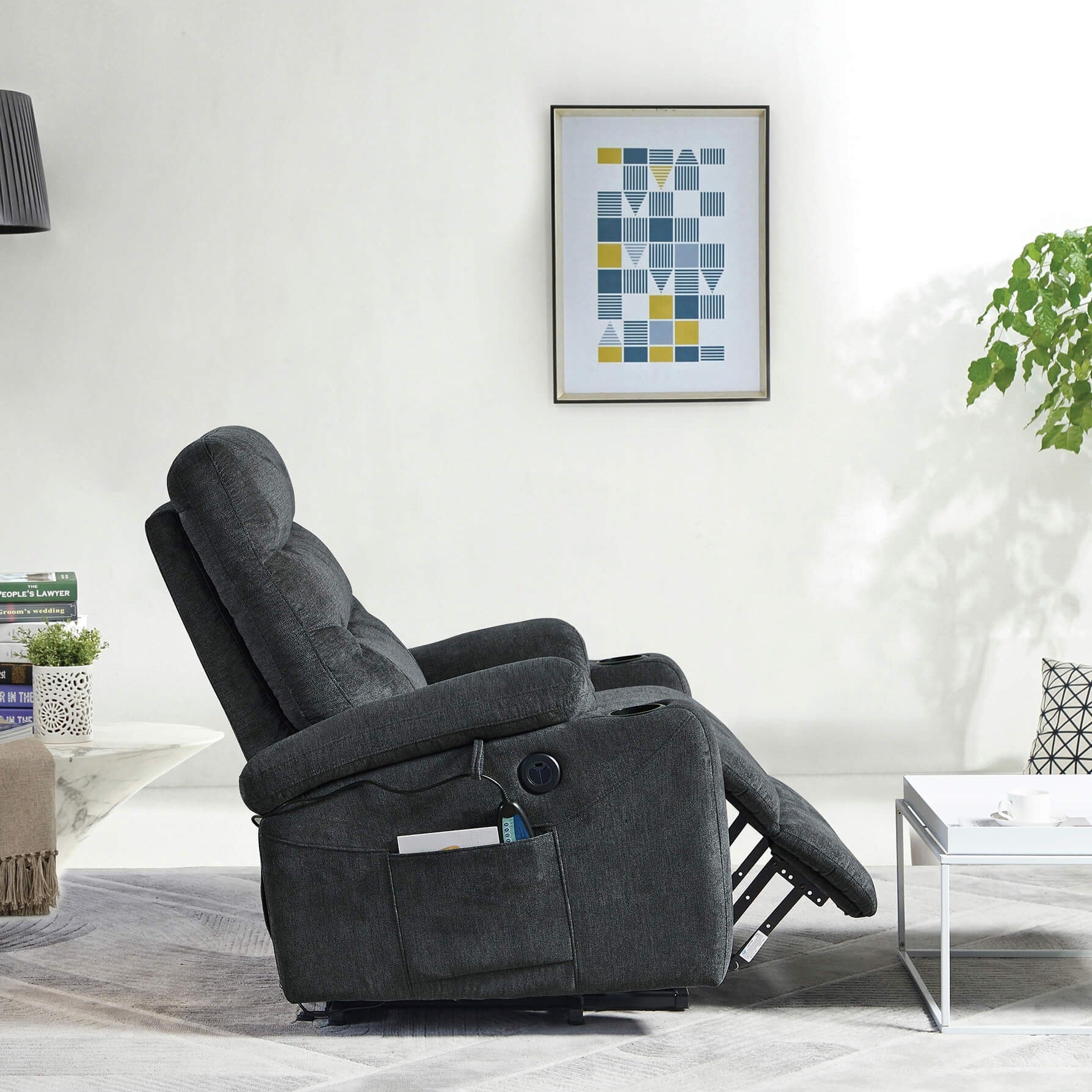 Power Lift Recliner Chair with Massage and Heat for Elderly Electric Recliner Lift Chair with 2 Side Pockets, Cup Holders, USB Port for Living Room, Dark Gray | Homrest Furniture