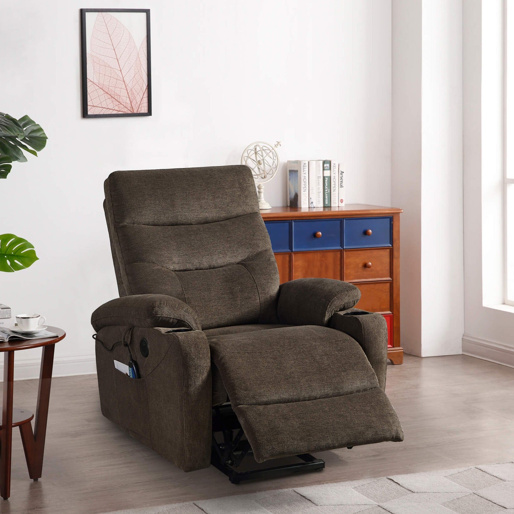  Power Lift Recliner Chair with Massage and Heat for Elderly Electric Recliner Lift Chair with 2 Side Pockets, Cup Holders, USB Port for Living Room, Dark Brown | Homrest Furniture