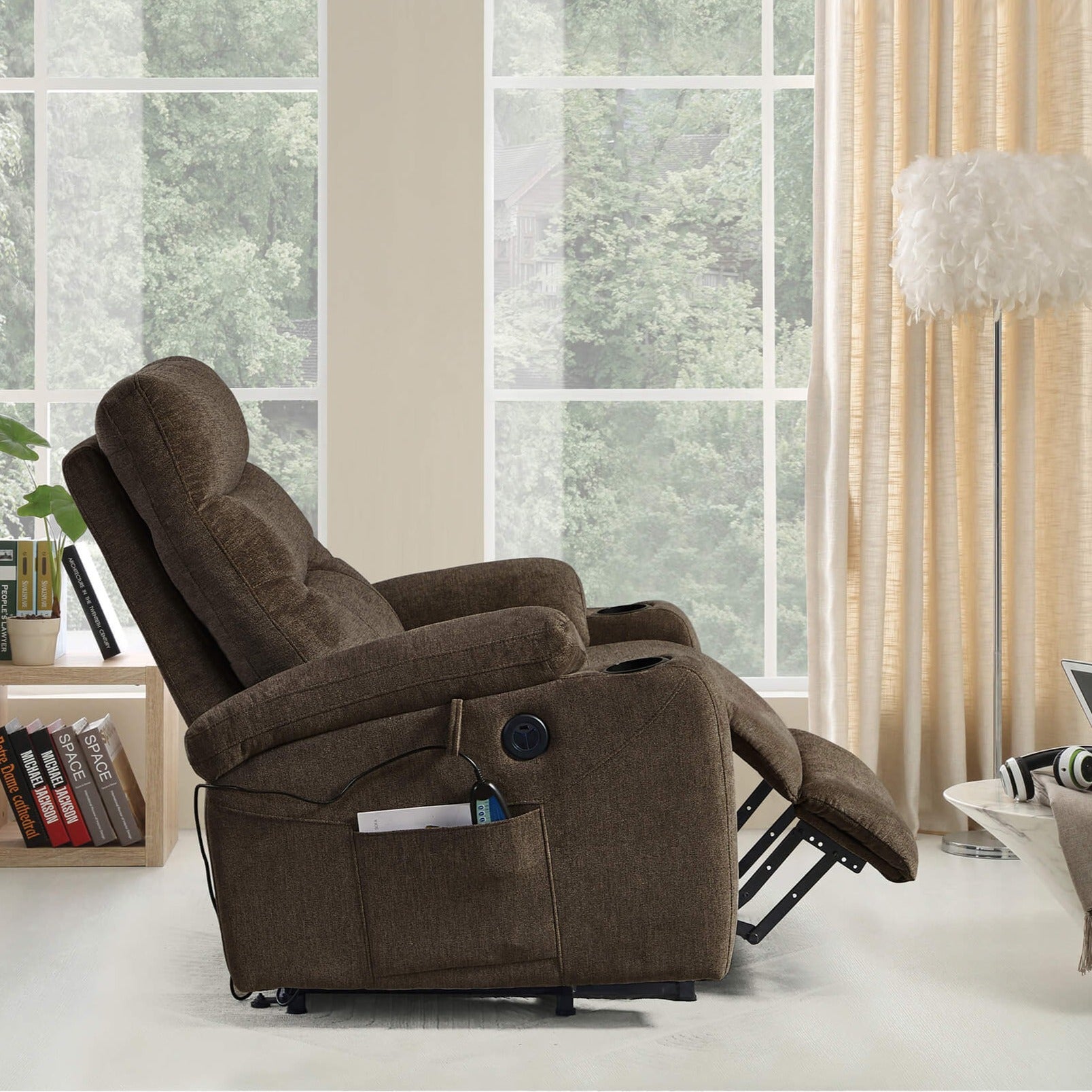  Power Lift Recliner Chair with Massage and Heat for Elderly Electric Recliner Lift Chair with 2 Side Pockets, Cup Holders, USB Port for Living Room, Dark Brown | Homrest Furniture