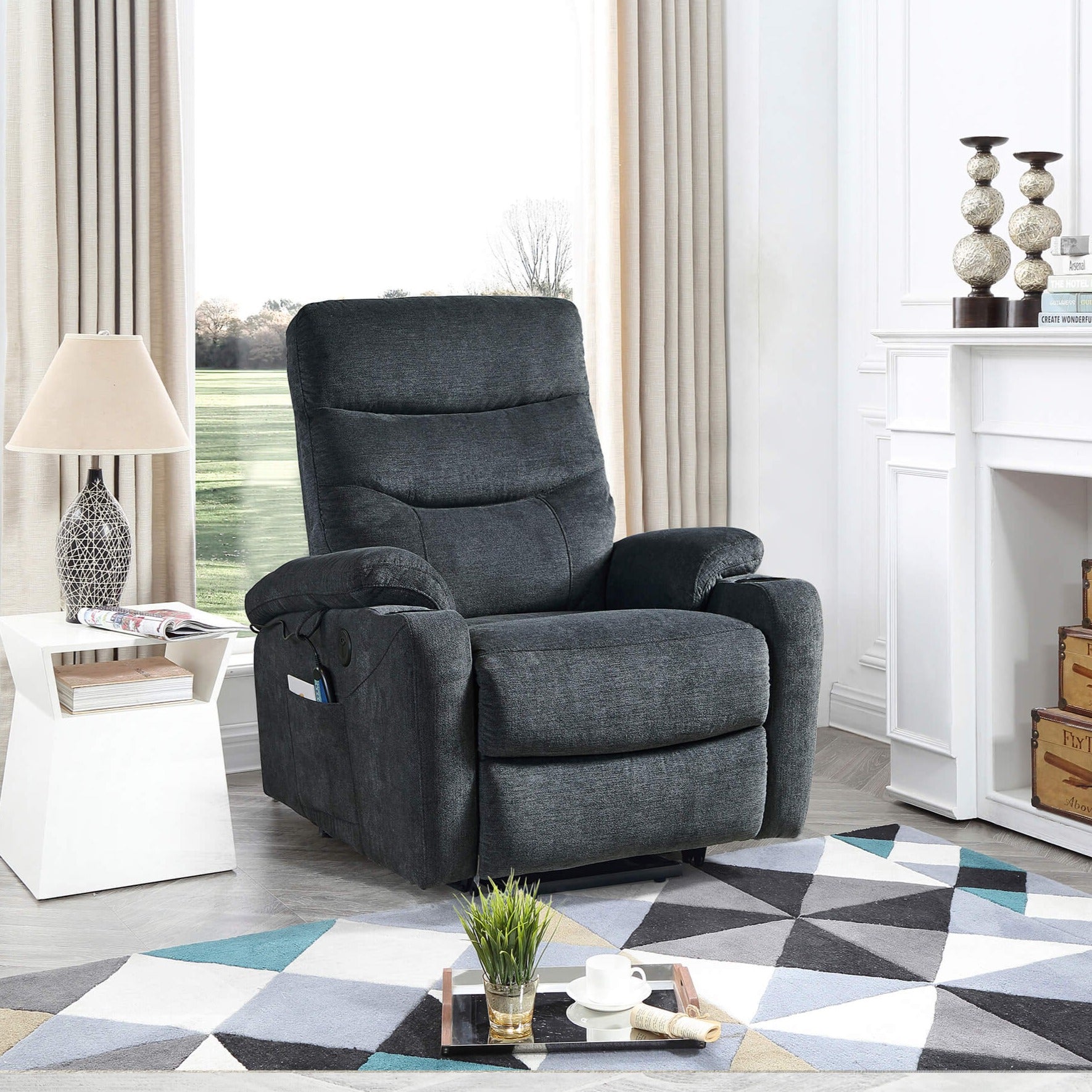 Power Lift Recliner Chair with Massage and Heat for Elderly Electric Recliner Lift Chair with 2 Side Pockets, Cup Holders, USB Port for Living Room, Dark Gray | Homrest Furniture