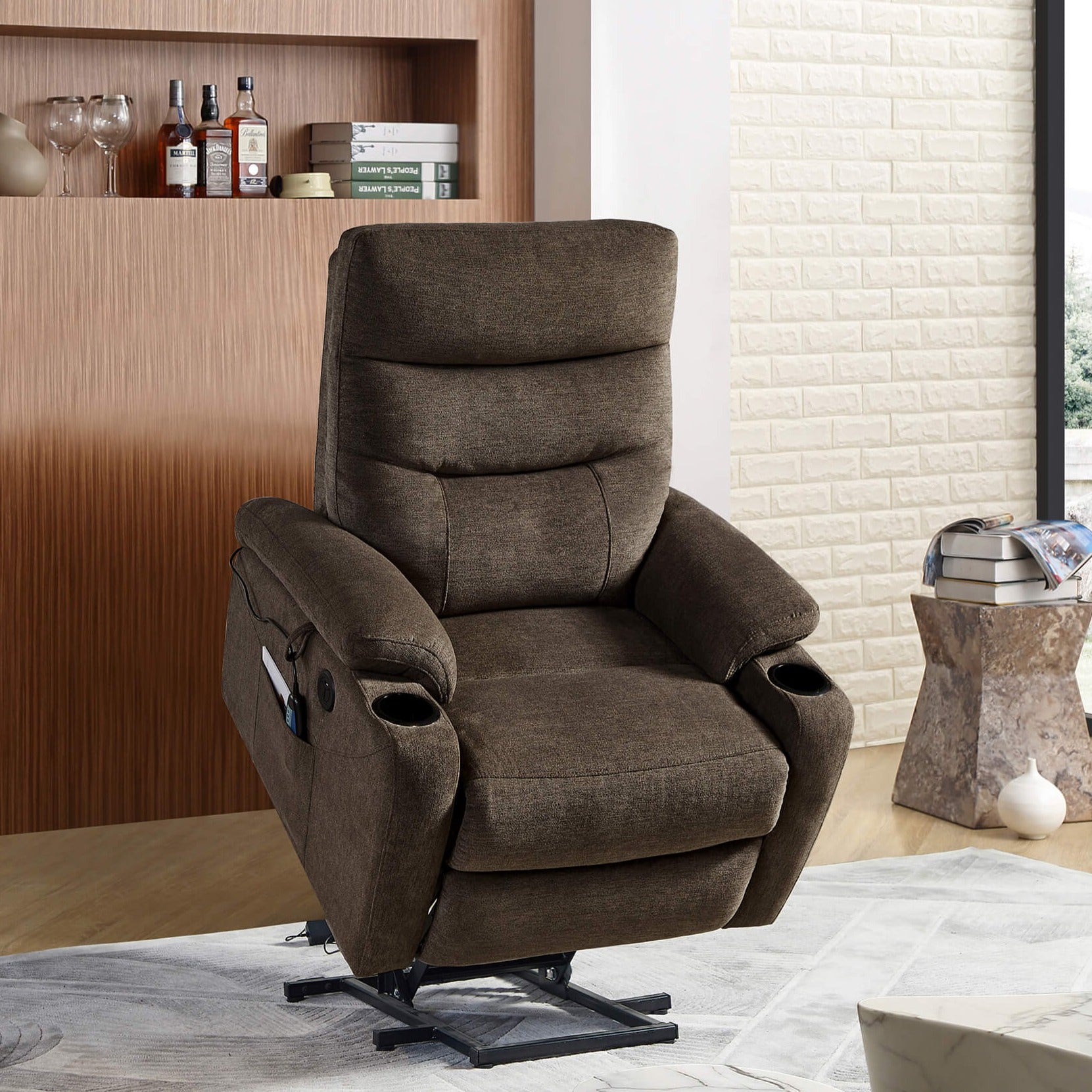 Power Lift Recliner Chair with Massage and Heat for Elderly Electric Recliner Lift Chair with 2 Side Pockets, Cup Holders, USB Port for Living Room, Dark Brown | Homrest Furniture