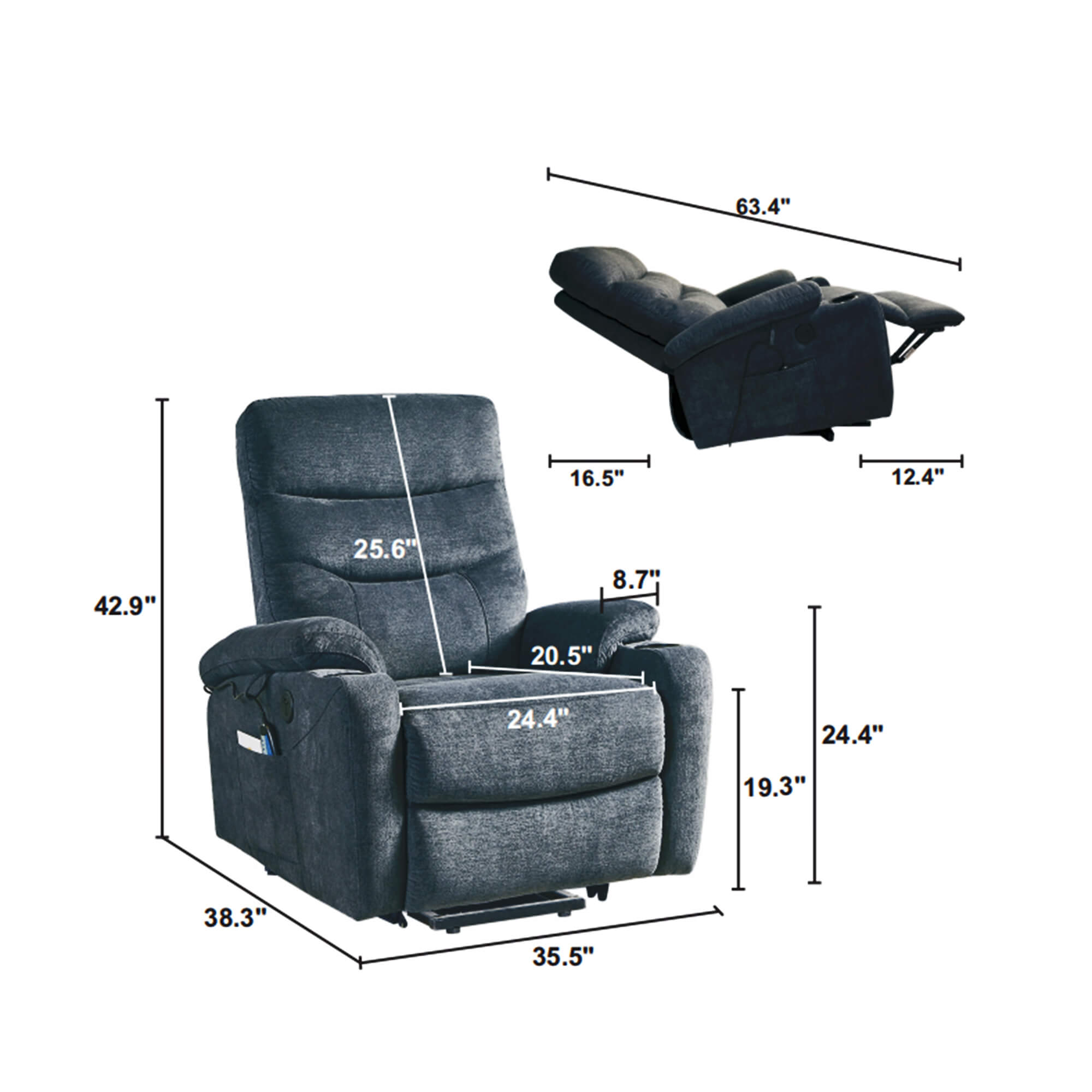 Power Lift Recliner Chair with Massage and Heat for Elderly Electric Recliner Lift Chair with 2 Side Pockets, Cup Holders, USB Port for Living Room, Dark Gray | Homrest Furniture