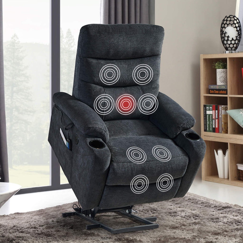 Power Lift Recliner Chair with Massage and Heat for Elderly Electric Recliner Lift Chair with 2 Side Pockets, Cup Holders, USB Port for Living Room, Dark Gray