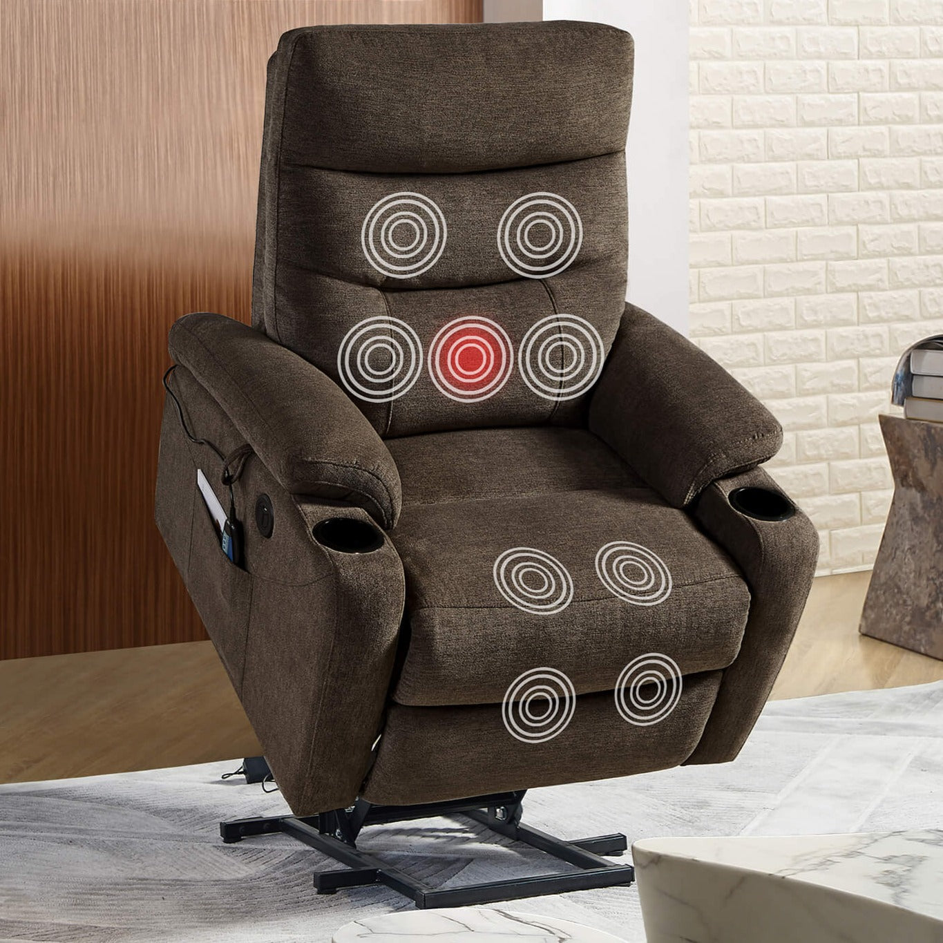 Homrest Power Lift Recliner Chair with Massage and Heat for Elderly Electric Recliner Lift Chair with 2 Side Pockets, Cup Holders, USB Port for Living Room, Dark Brown