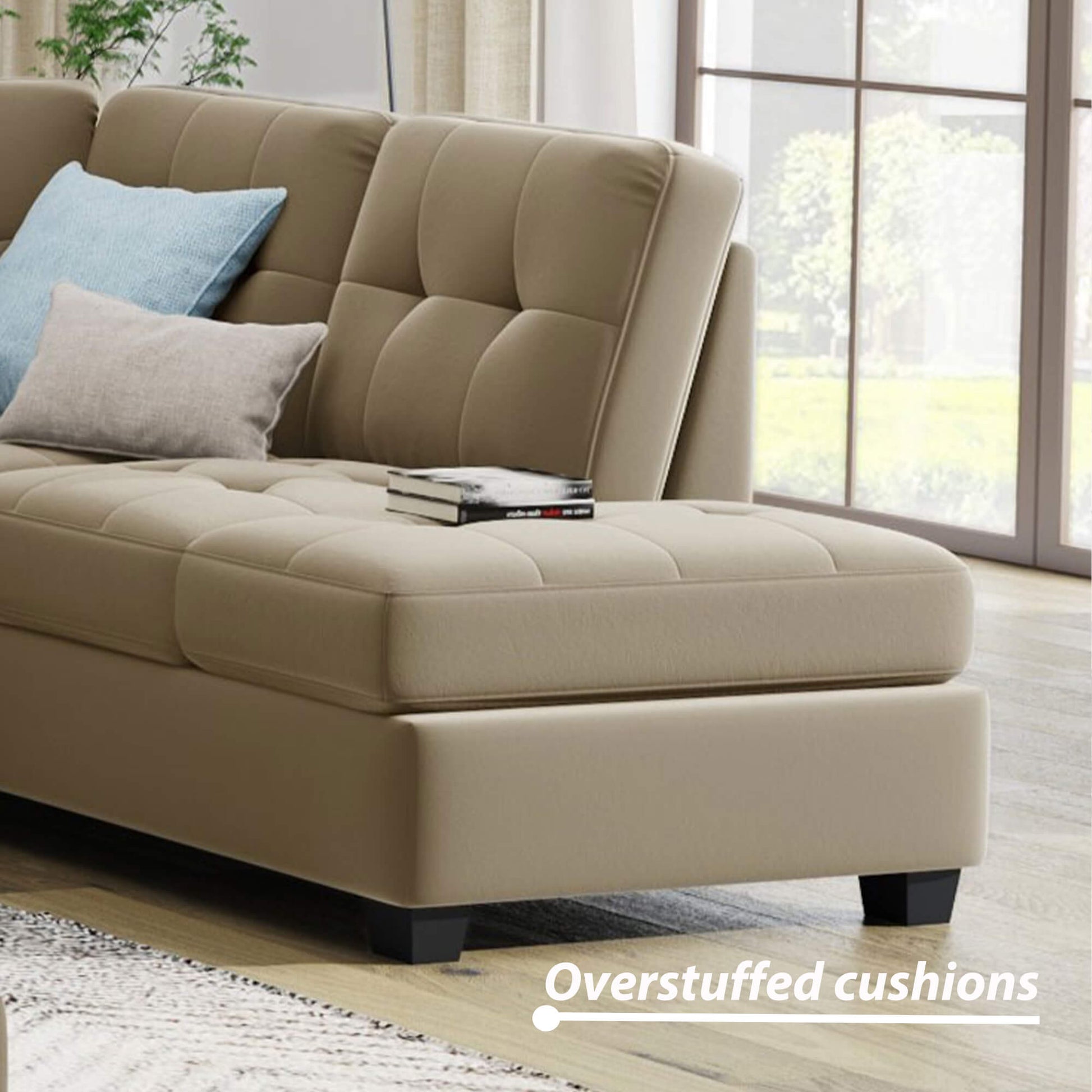 Homrest Sectional Sofa with Reversible Chaise Lounge L-Shaped Couch with Storage Ottoman (Brown)